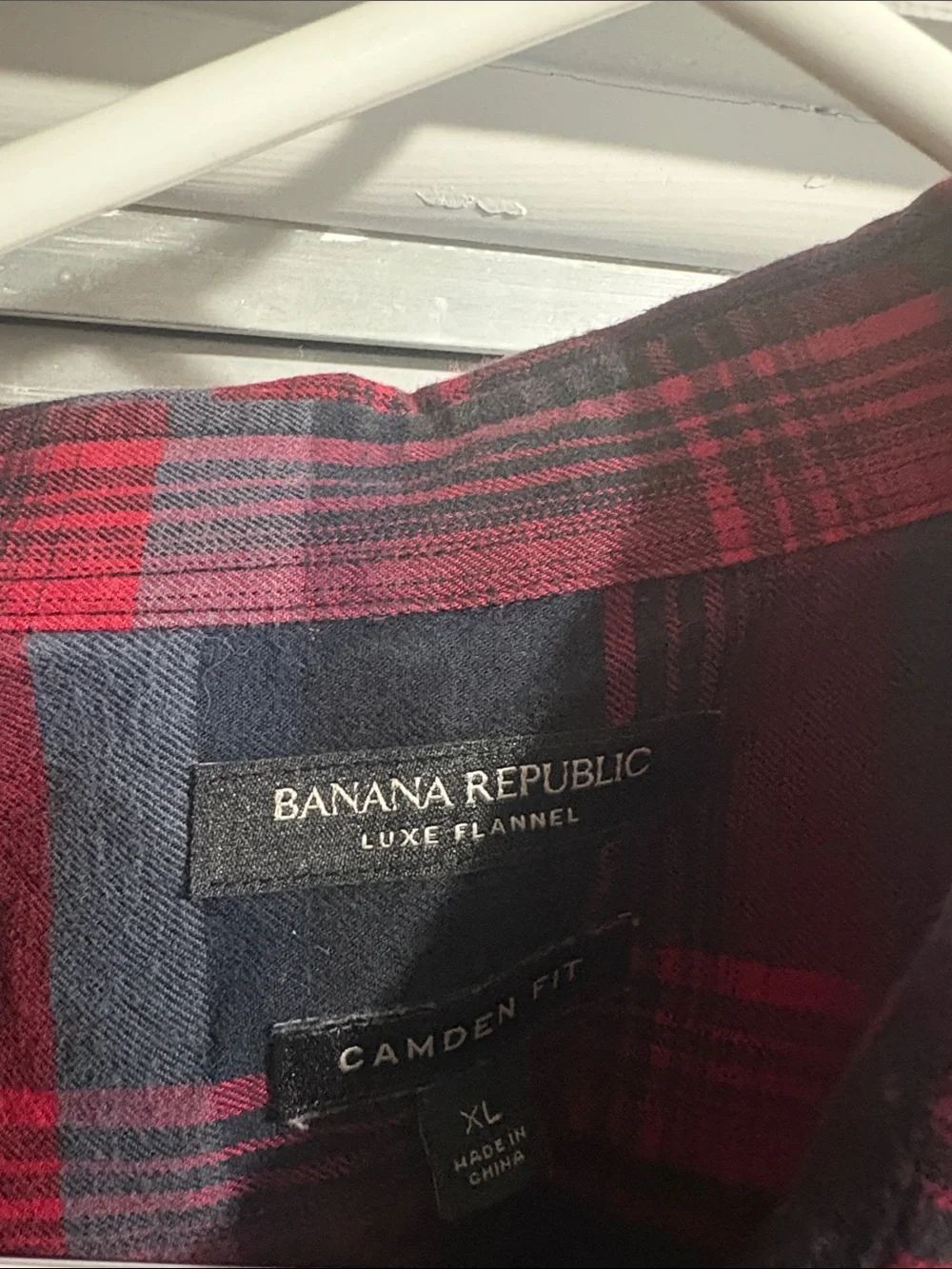 Banana Republic Red and Navy Plaid Button-Down Shirt
